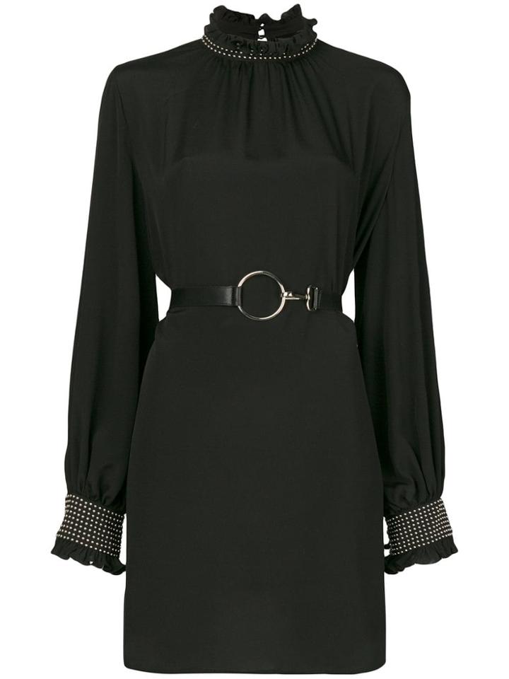 John Richmond Smocked Neck And Sleeve Studded Detail Dress - Black