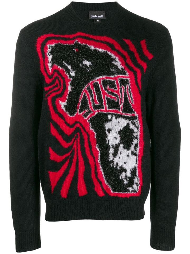 Just Cavalli Textured Knit Logo Sweater - Black