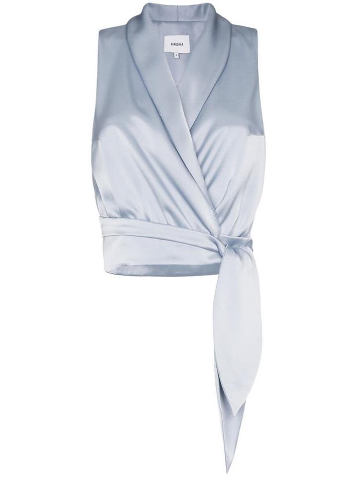 Nanushka Silo Tie-waist Satin Blouse - Blue