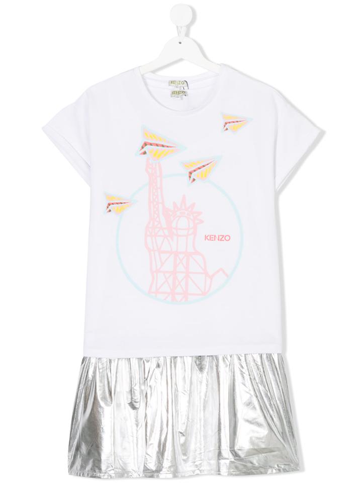 Kenzo Kids Teen Metallic Trim Dress - White