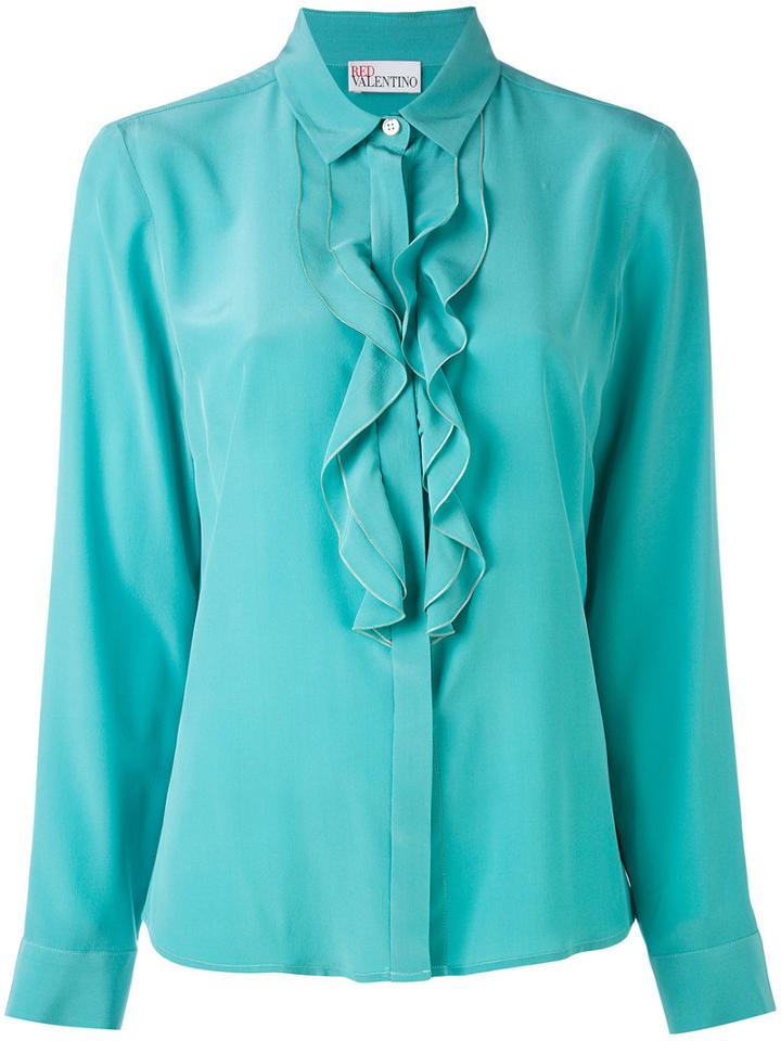 Red Valentino - Crepe De Chine Ruffled Blouse - Women - Silk - 42, Blue, Silk