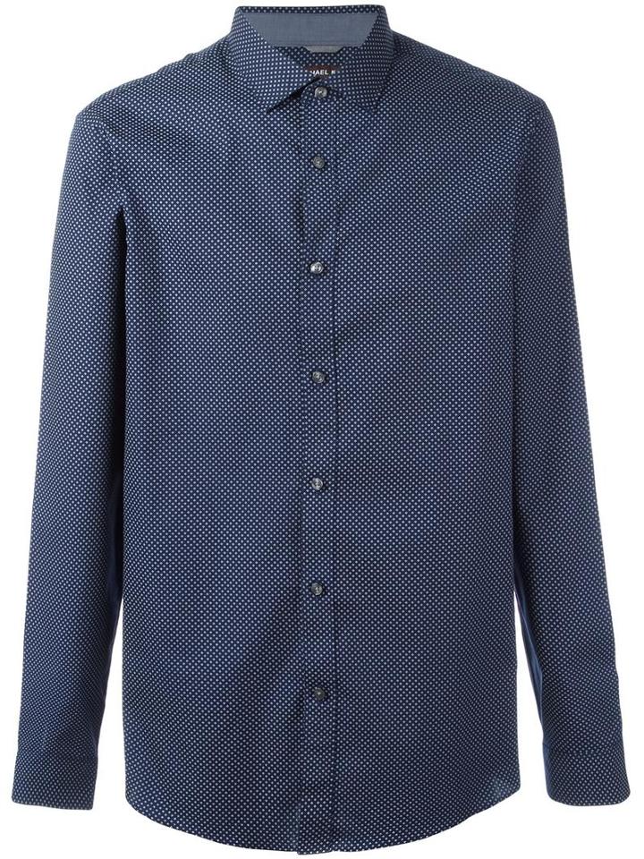 Michael Kors Patterned Long Sleeve Shirt, Men's, Size: Large, Blue, Cotton