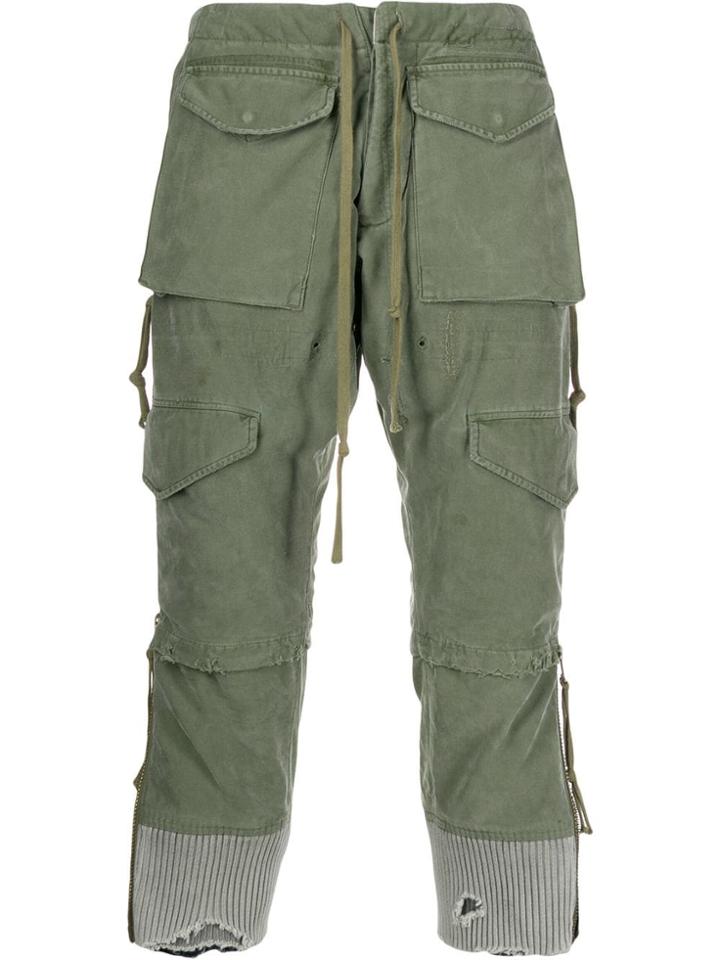 Greg Lauren Distressed Cropped Cargo Pants - Green