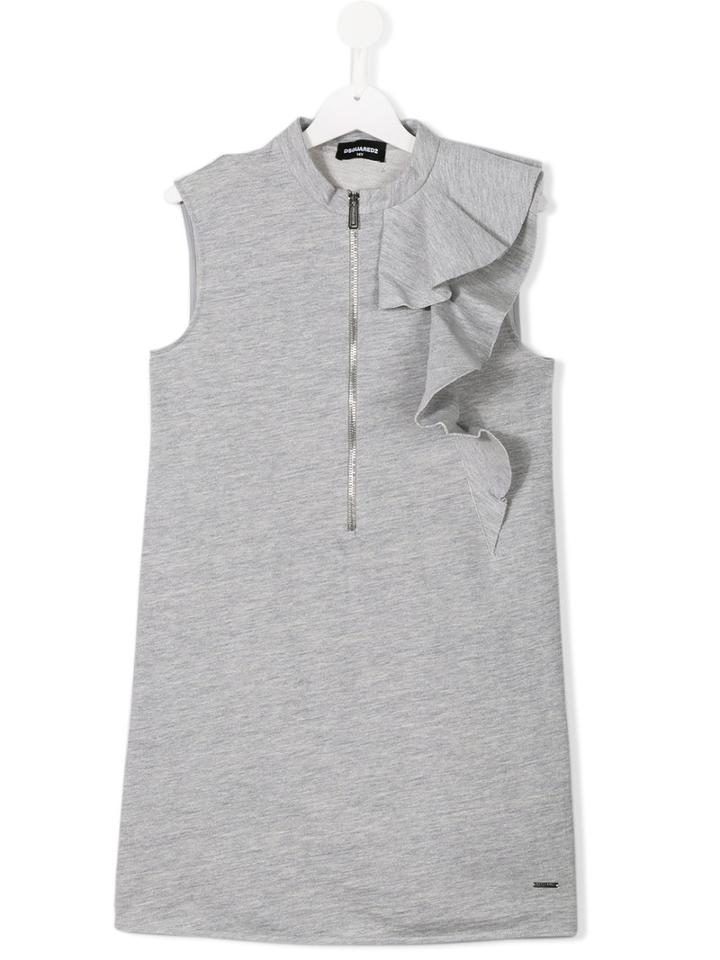Dsquared2 Kids Ruffled Shoulder Sleeveless Dress, Girl's, Size: 16 Yrs, Grey