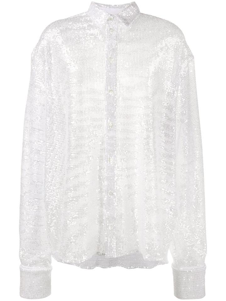Y / Project - Sequin Embellished Shirt - Men - Polyester - 39, White, Polyester