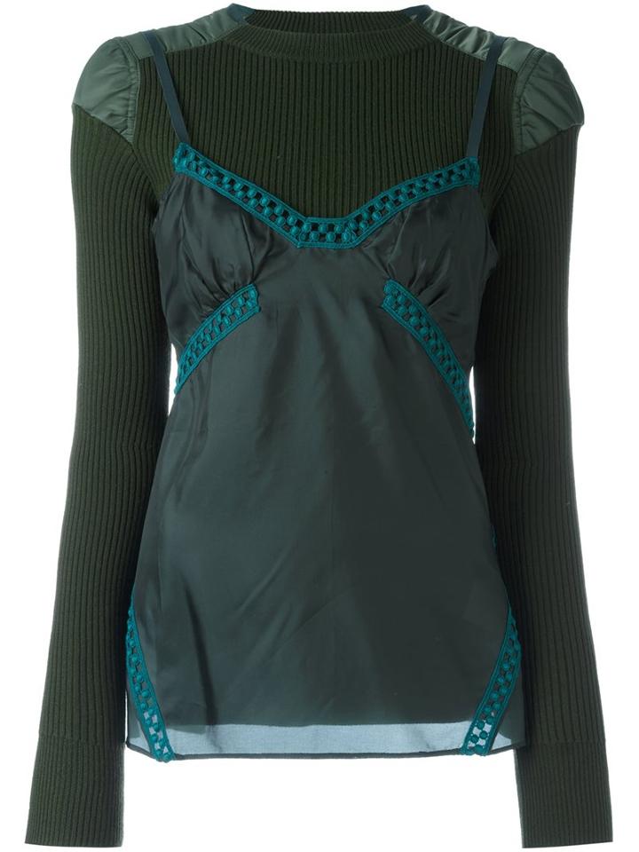 Sacai Cami Overlay Jumper, Women's, Size: 3, Green, Nylon/wool