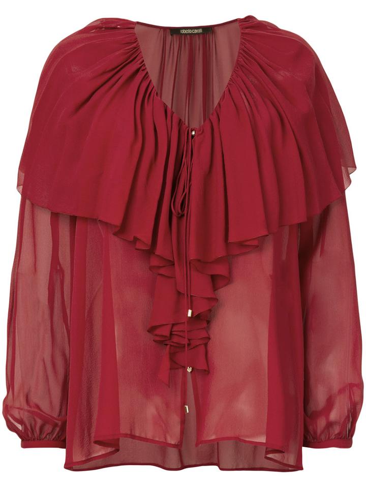 Roberto Cavalli - Ruffled Blouse - Women - Silk - 42, Red, Silk