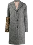 Nº21 Leopard Panel Herringbone Coat - Black