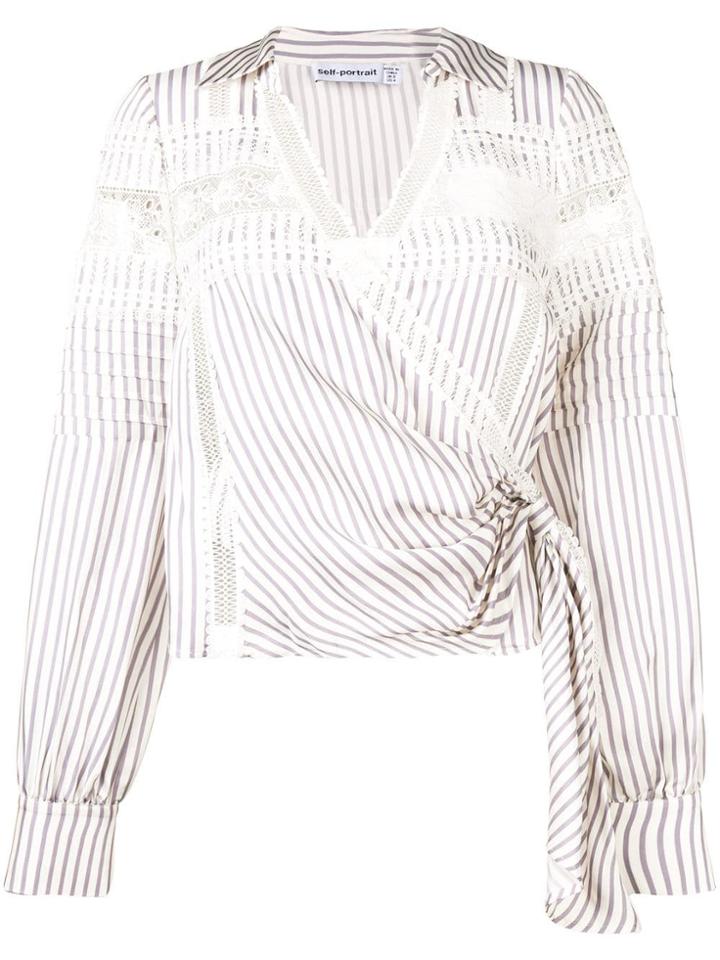 Self-portrait Striped Wrap Top - Blue