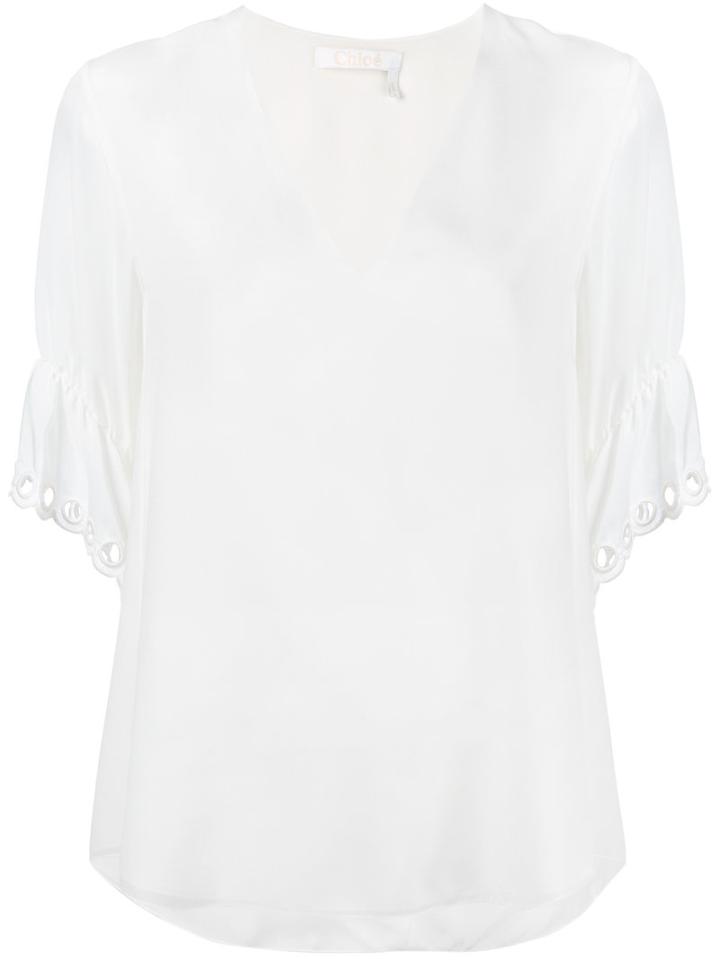 Chloé - Broderie Anglaise Sleeve Blouse - Women - Silk - 40, White, Silk