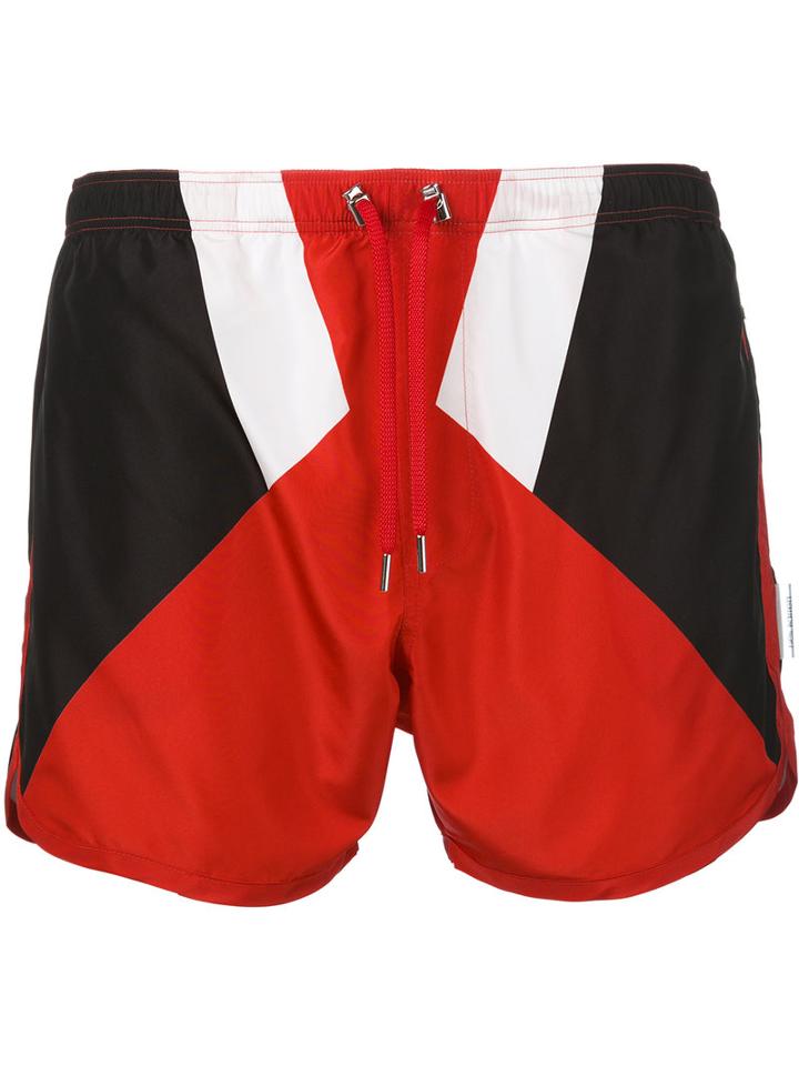 Neil Barrett - Colour Block Swim Shorts - Men - Polyester - M, Red, Polyester
