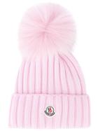 Moncler Ribbed Pompom Beanie - Pink