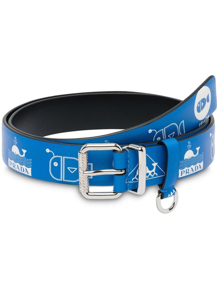 Prada Printed Saffiano Leather Belt - Blue