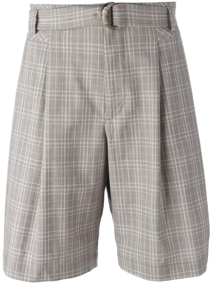 Maison Flaneur Plaid Tailored Shorts, Men's, Size: 48, Nude/neutrals, Virgin Wool/polyamide/spandex/elastane/other Fibers