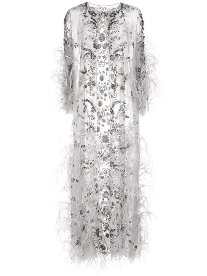 Marchesa Feather Fringe Cape - Grey