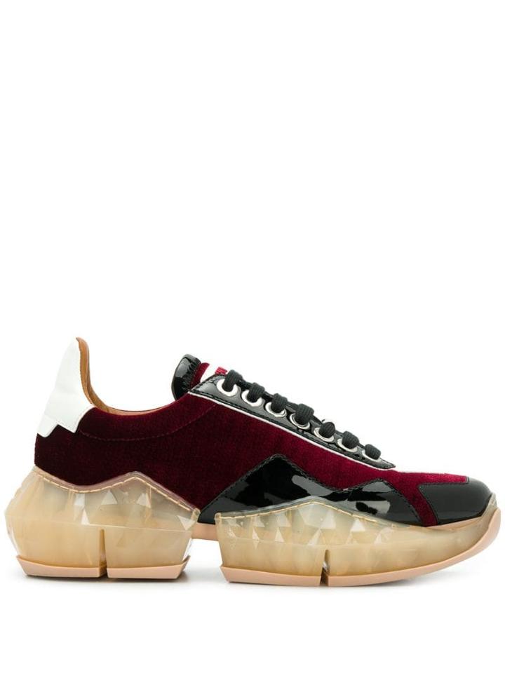 Jimmy Choo Diamond F Lizard Effect Velvet Sneakers - Red