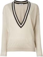 Brunello Cucinelli V-neck Sweater, Women's, Size: Xl, Nude/neutrals, Cotton/cupro/polyamide/polyester