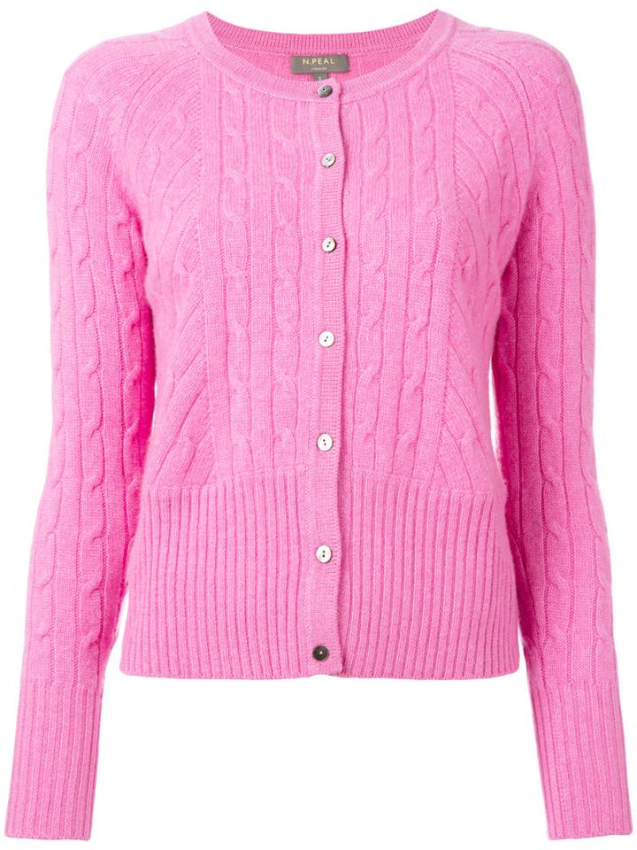 N.peal - Cashmere Cropped Cable Cardigan - Women - Cashmere - S, Pink/purple, Cashmere