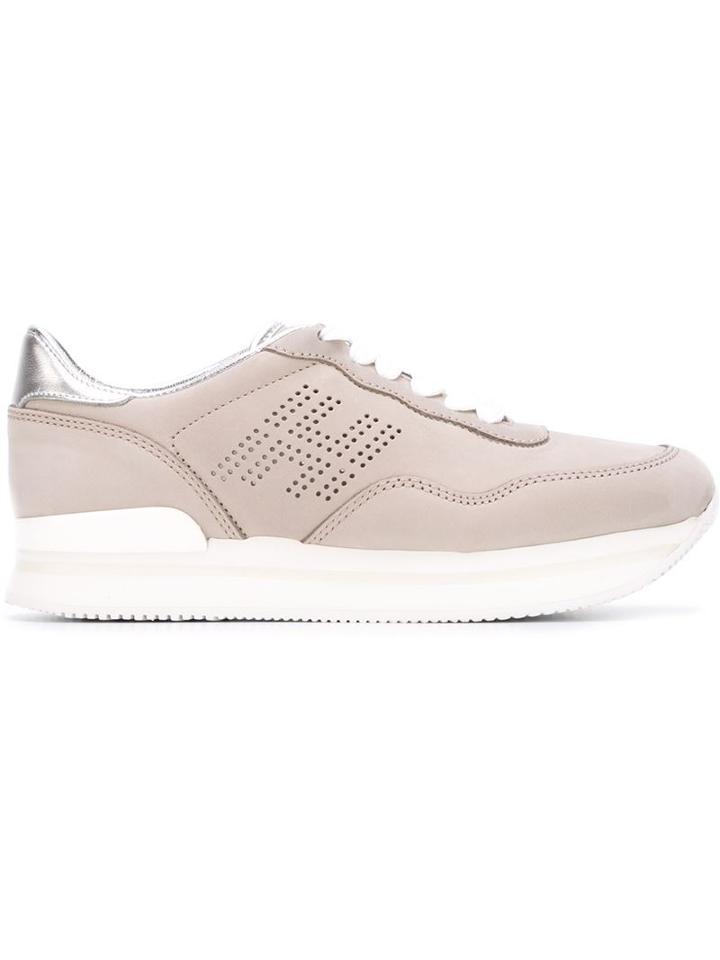 Hogan Perforated Logo Sneakers, Women's, Size: 36, Grey, Rubber/leather