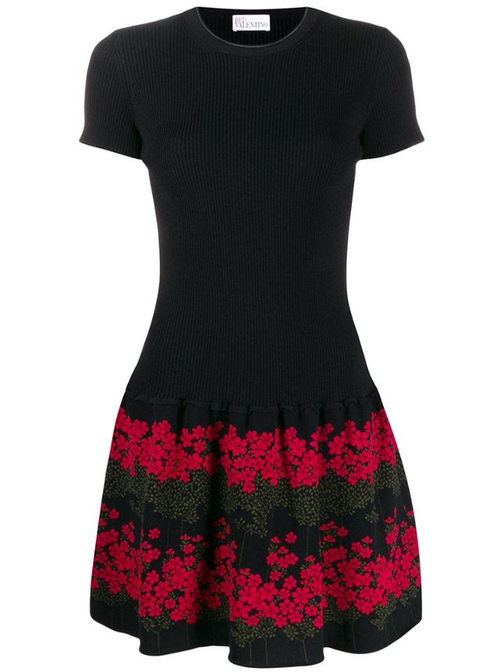 Red Valentino Floral Print Short Dress - Black