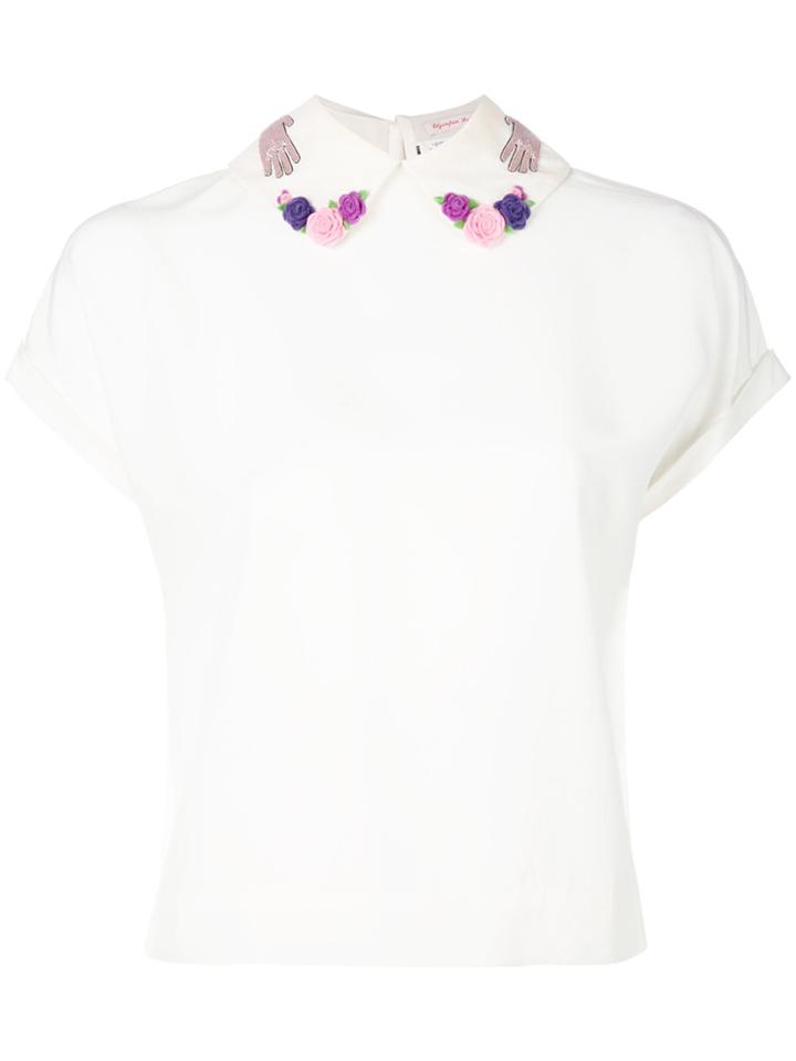 Olympia Le-tan Embroidered Lila Top - White