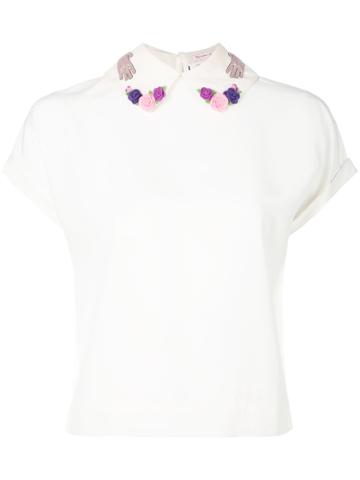 Olympia Le-tan Embroidered Lila Top - White