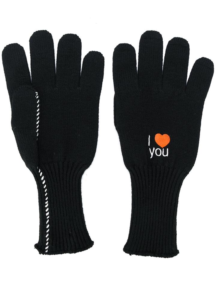 Raf Simons Embroidered Gloves - Black