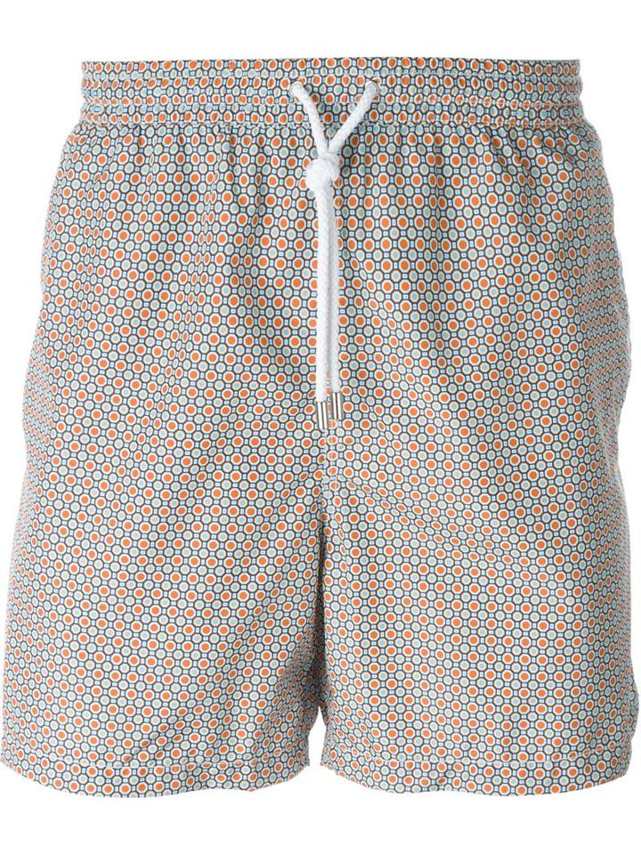 Kiton Geometric Print Swim Shorts, Men's, Size: 48, Yellow/orange, Polyester
