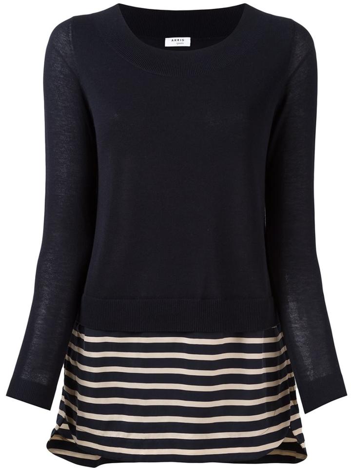 Akris Punto Striped Detail Jumper, Women's, Size: 36, Blue, Cotton/viscose