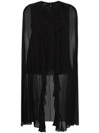 Giambattista Valli Silk Cape Shoulder Top - Black