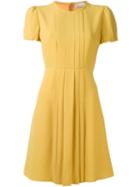 Red Valentino Pleated Placket Flared Dress, Women's, Size: 40, Yellow/orange, Acetate/viscose/polyester