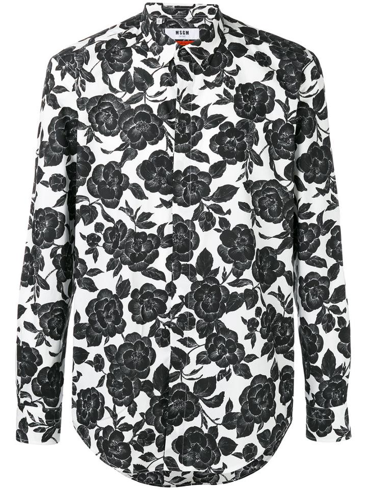 Msgm Floral-print Shirt, Men's, Size: 41, Black, Cotton