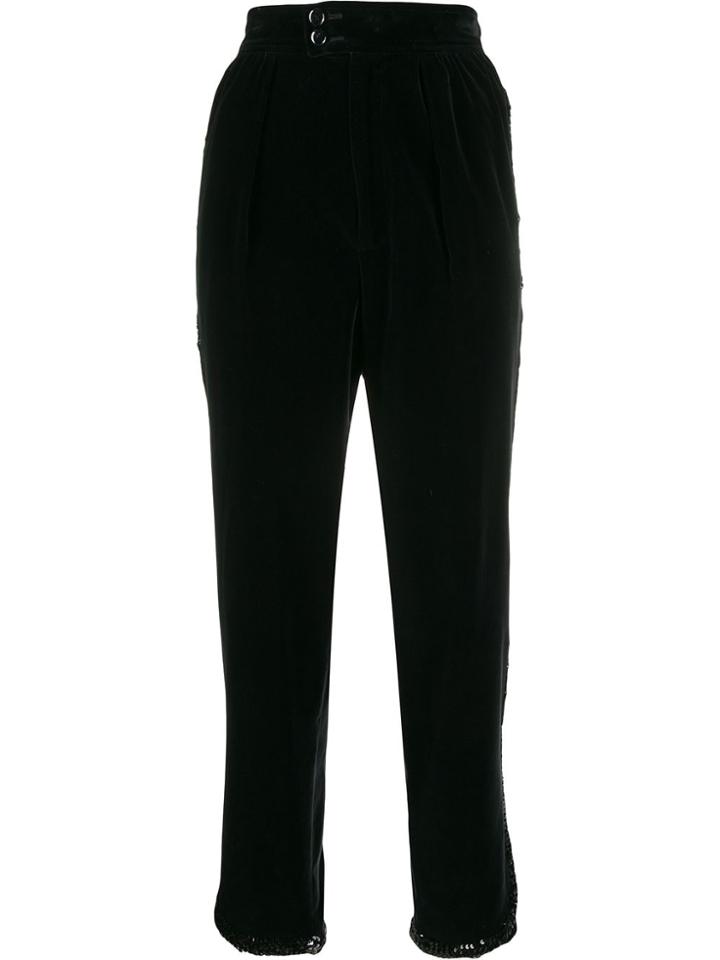 Yves Saint Laurent Pre-owned 1980s Sequin Trim Trousers - Black