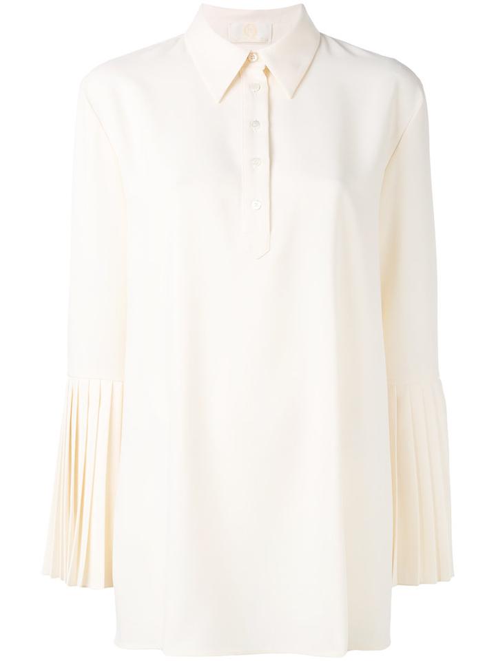 Sara Battaglia - Pleated Cuffs Shirt - Women - Polyester - 42, Nude/neutrals, Polyester