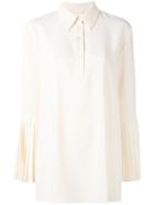 Sara Battaglia - Pleated Cuffs Shirt - Women - Polyester - 42, Nude/neutrals, Polyester