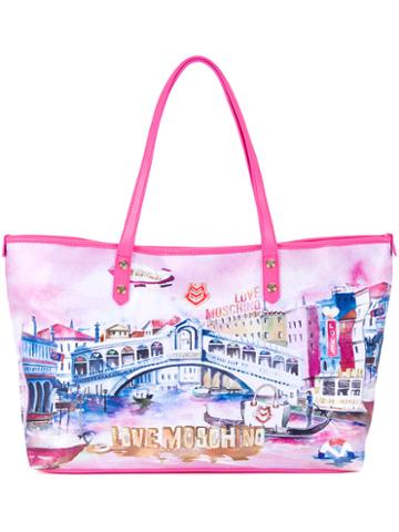 Love Moschino Venice Print Tote, Women's, Pink/purple, Polyester/polyurethane