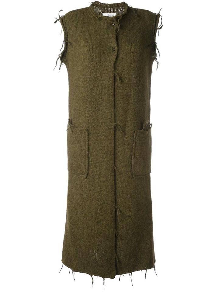 Maison Margiela Raw Edge Sleeveless Coat, Women's, Size: Small, Green, Polyamide/wool/alpaca