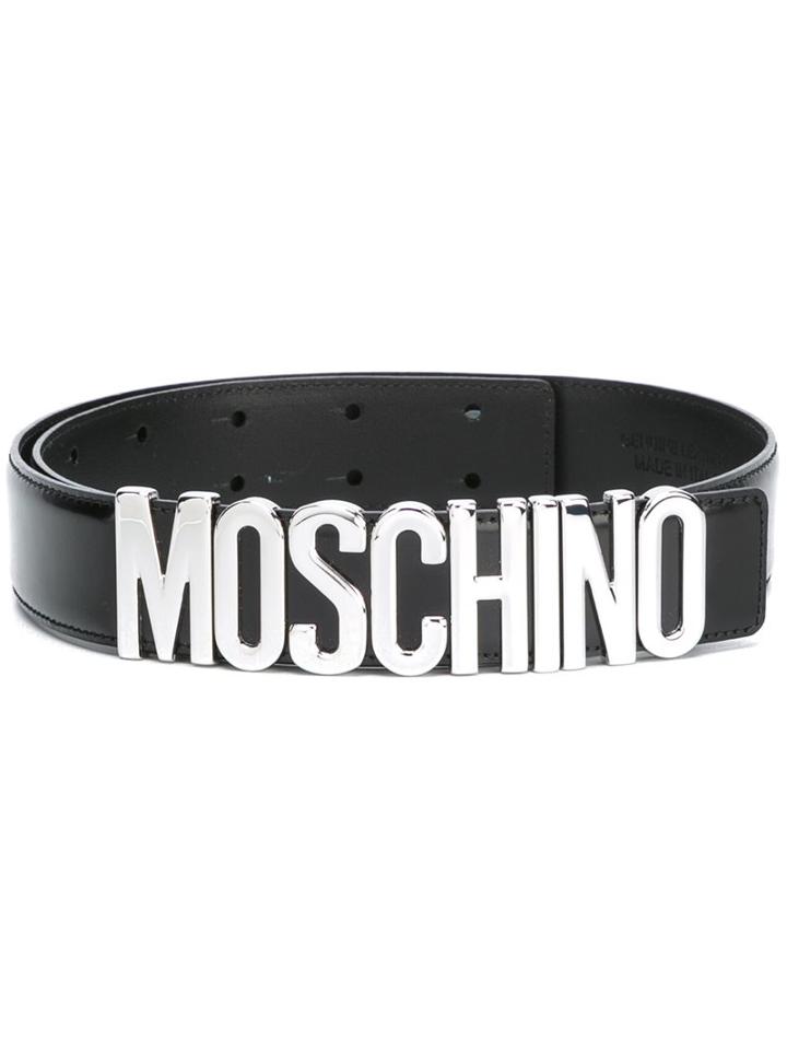 Moschino Logo Belt, Women's, Size: 85, Black, Leather
