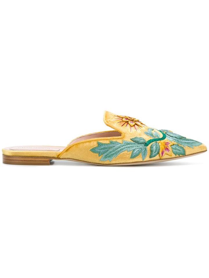 Alberta Ferretti Mia Embroidered Mules - Yellow