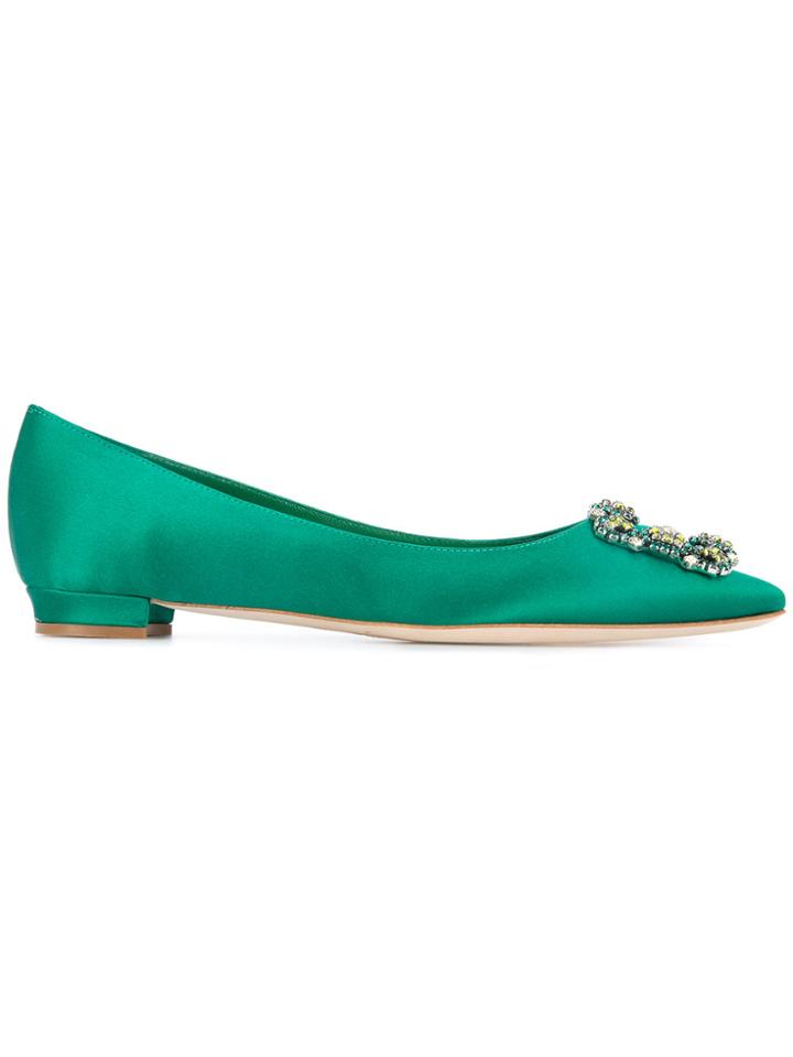 Manolo Blahnik Hangisi Pointed Flats - Green