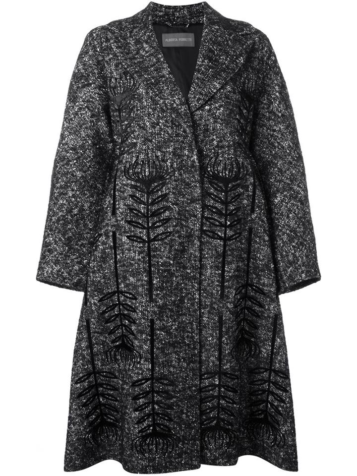 Alberta Ferretti Floral Detail Coat, Women's, Size: 44, Black, Cotton/mohair/alpaca/acetate