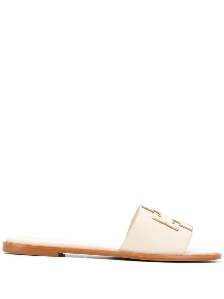 Tory Burch Embroidered Logo Sandals - Neutrals