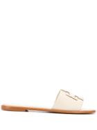 Tory Burch Embroidered Logo Sandals - Neutrals