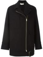 Stella Mccartney Zip Accent Coat, Women's, Size: 40, Black, Cotton/polyamide/viscose/wool