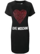 Love Moschino Sequinned Heart Logo T-shirt Dress - Black