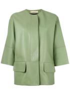 Marni Three-quarter Sleeve Leather Jacket, Women's, Size: 42, Green, Lamb Skin/silk