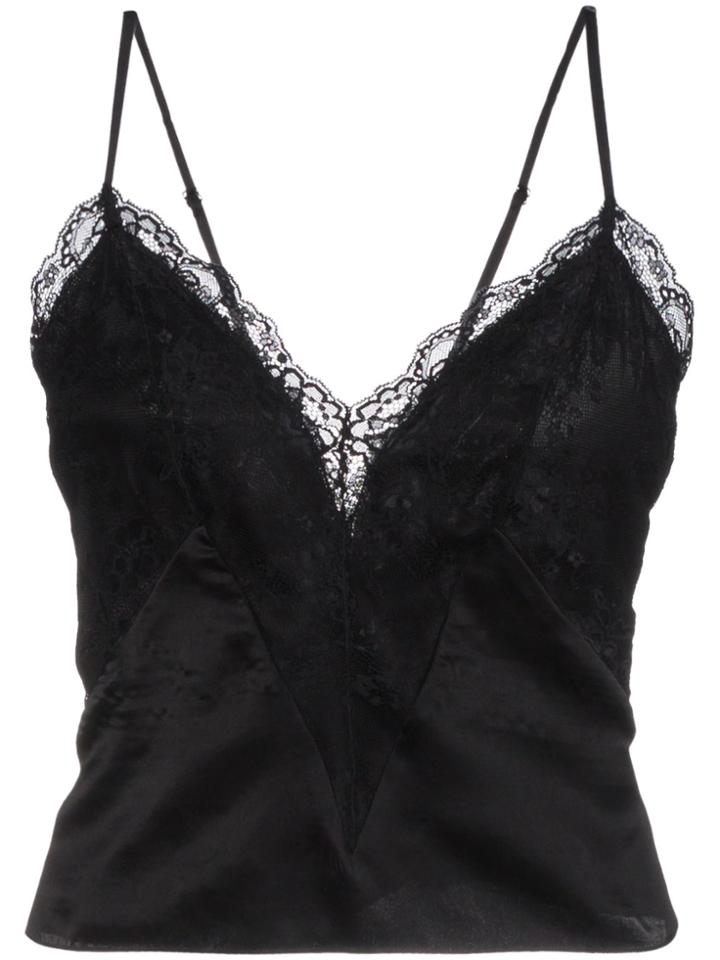 Faith Connexion Sleeveless Lace Silk Vest Top - Black
