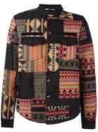 Valentino Geometric Shirt Jacket, Men's, Size: 48, Black, Cotton/silk