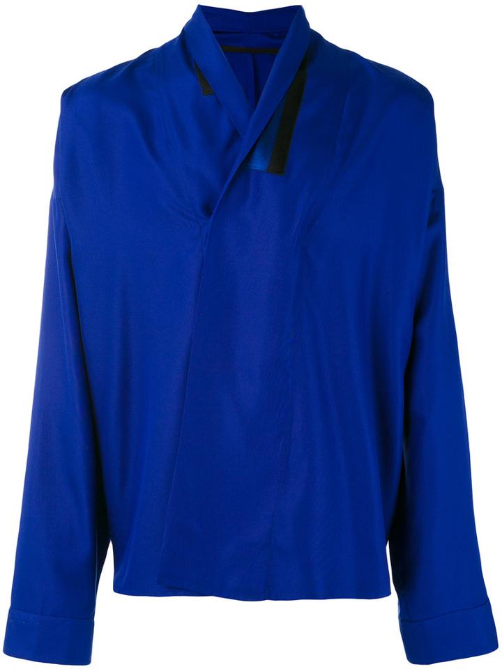 Haider Ackermann - Wrap Front Shirt - Men - Silk - M, Blue, Silk