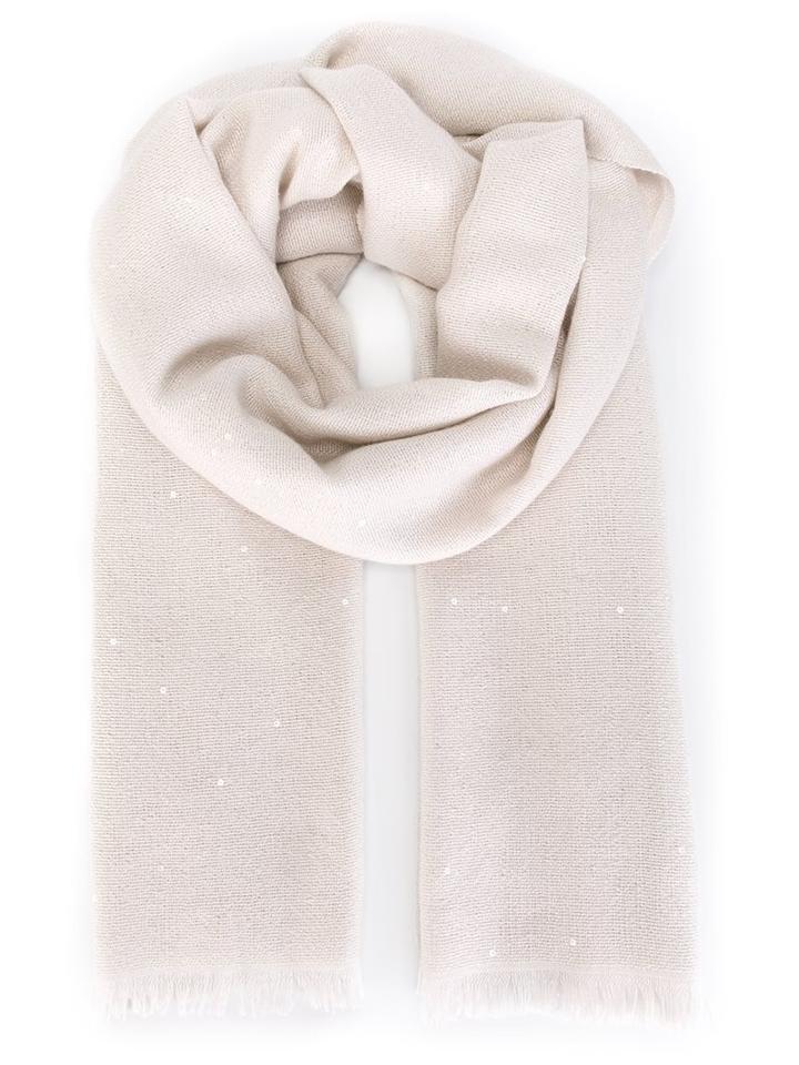 Brunello Cucinelli Frayed Scarf, Women's, Nude/neutrals, Silk/polyamide/cashmere